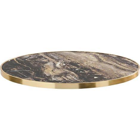 Plateau de table rond blanc et cerclage doré 60 cm marbre marron/doré (1/5)