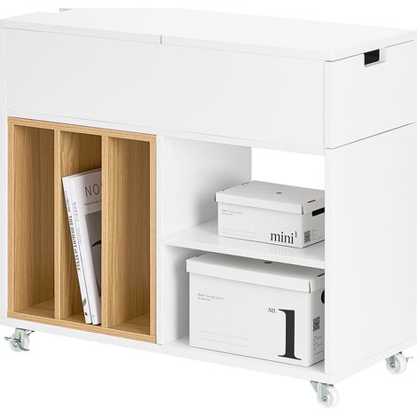 Mesa Auxiliar Mesa de Centro con 1 Cajón y 2 Compartimentos Armario de Almacenamiento para Oficina con 4 Ruedas Blanco 70 x 30 x 61 cm FBT134-W SoBuy ES (1/5)