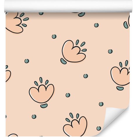 Carta da parati astratta con tulipani, color crema e beige, per soggiorno e camera da letto, 50x1000 cm. (1/5)