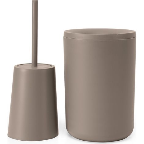 Set accessori bagno con porta scopino e pattumiera tortora design tondo Pop (1/5)