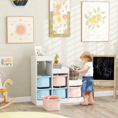 Meuble de Rangement pour Jouets 3 Niveaux 3-8 Ans Bleu Clair Rose, design moderne et robuste (1/5)