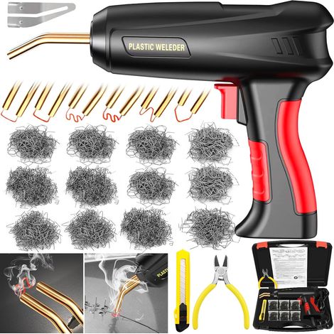 200W Soudage plastique,Réparation de Pistolet de Soudeur, 2 en 1 Kit Reparation Souder Plastique, Pistolet a Colle avec 1000Pcs 6-Types Agrafeuse Chaud,soudeuse pour Réparer Pare-Chocs Auto (1/5)