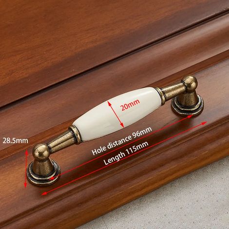 (Ensemble de 2 pièces) Poignées de meuble en céramique blanche bronze antique, boutons de tiroir en alliage de zinc, accessoires de mobilier européens