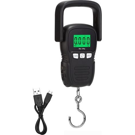 Balanza portátil para equipaje de viaje de 50 kg (110 lb), recargable por USB, con pantalla LCD retroiluminada. (1/5)