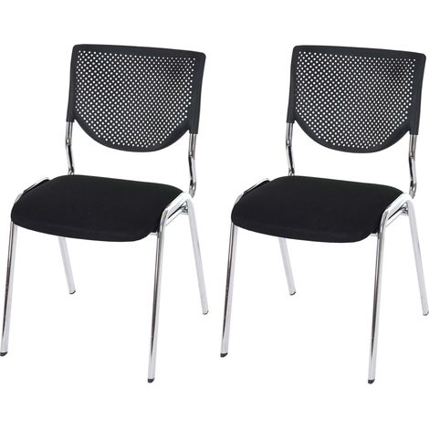 Juego de 2 sillas de visita T401, silla de conferencia apilable, tela/textil, asiento negro, patas cromadas