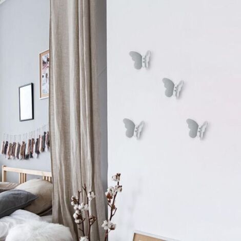 Patère Murale Argent, 4 Pièces Crochet Mural Moderne, Papillon Créatif Patères Porte Manteaux, Crochet en Métal pour Décoration et Rangement