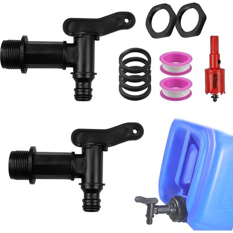 Lot de 2 robinets de citerne d'eau avec coupe-trou pour jardin et serre (plastique/laiton) (1/5)
