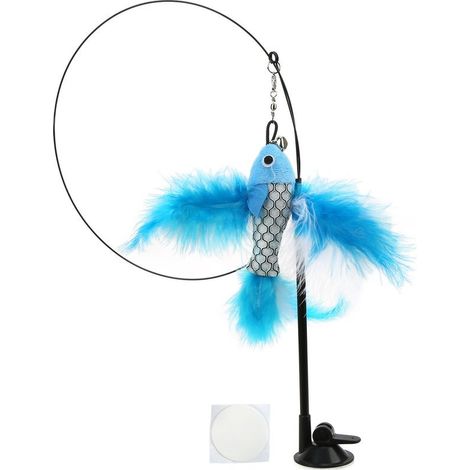 Baguette portative interactive de bâton de plume de chat drôle avec ventouse pour poisson volant CatsBlue (1/5)