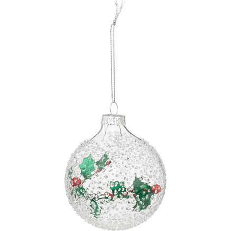 Boule de noël intérieur houx en verre 80mm - Feeric lights & christmas
