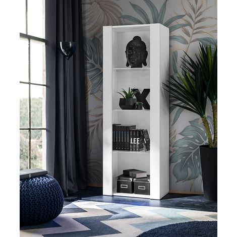 Vitrine armoire Tivoli – Blanc – Largeur 55cm x Hauteur 159cm x Profondeur 35cm – 3 étagères en verre – Panneaux laminés résistants (1/5)