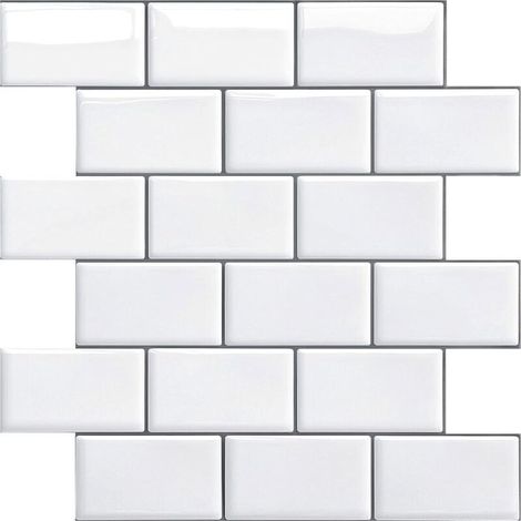 Crédence autocollante pour cuisine et salle de bain, carrelage mural autocollant, crédence de cuisine blanche autocollante, carrelage mural imperméable autocollant en PVC 3D style métro, lot de 4 (noi