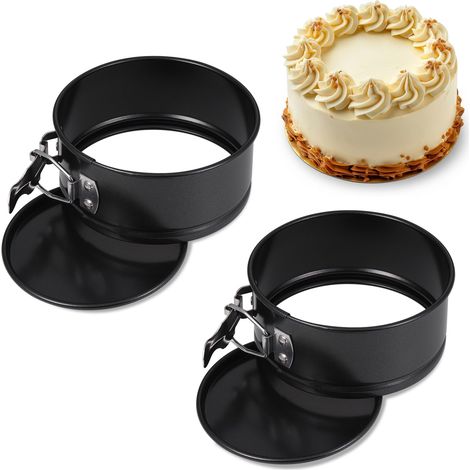 Lot de 2 Moule à Manqué Ronds de 11 cm, Mini Moules à Pâtisserie avec Revêtement Antiadhésif, Plat a Gateau Rond, Cake Tins, Moule a Charniere pour la Cuisson de Gâteaux, Noir (1/5)