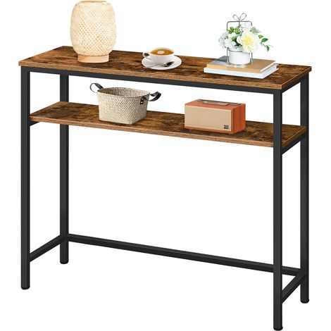 Console Table, Hallway Table with Adjustable Shelf, Slim Sofa Table, 2-Tier Side Table with Storage Shelf, for Living Room, Office, Industrial, Sturdy, HOOBRO EBF25XG01 (1/5)