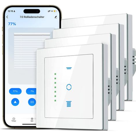 WiFi interrupteur de volet roulant, minuterie de volet roulant intelligente, contrôle volets roulants/stores/auvents, compatible avec, 4 pièces Blanc (1/5)