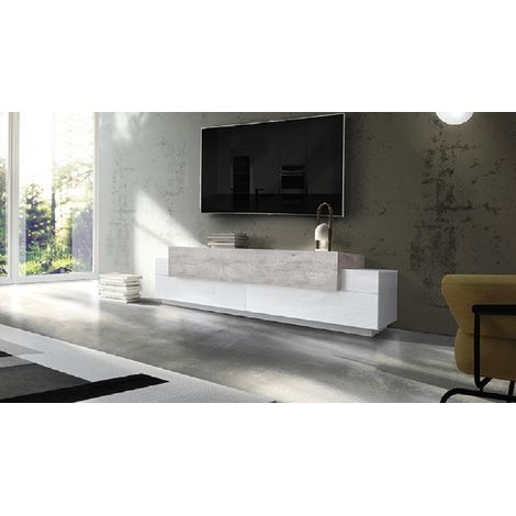 Credenza con Ante a Ribalta 200 Porta TV Bianco Cemento Basso Soggiorno (1/4)