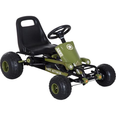 Go Kart Tretauto Tretfahrzeug mit Handbremse, Vor- und Rückwärtsgang, Kinderfahrzeug Kettcar Tretfahrzeug mit Verstellbarem Sitz für Kinder 3-6 Jahren, 99 x 65 x 56cm Grün