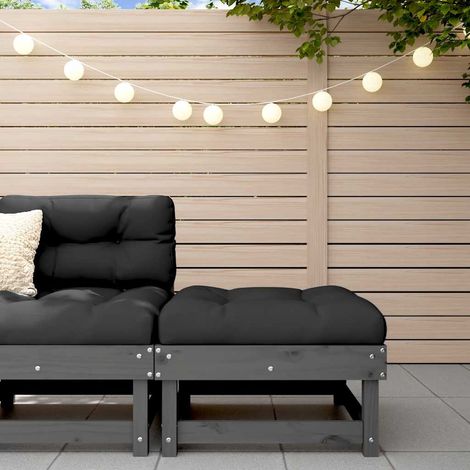 vidaXL Taburete de jardín con cojín madera maciza de pino gris (1/5)