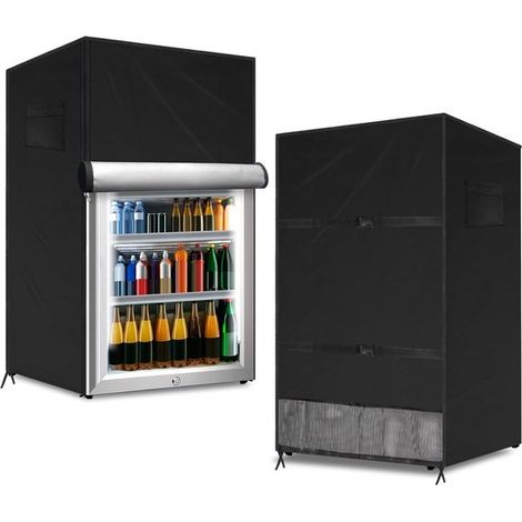 Housse intégrée pour réfrigérateur extérieur, housse anti-poussière pour réfrigérateur et congélateur, housse anti-poussière pour congélateur extérieur, pour boissons, noire, 58 x 58 x 142 cm (1/3)