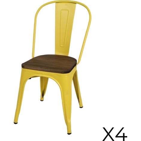 Set di 4 sedie in metallo giallo in stile industriale. Collezione FACTORY.