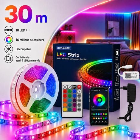 Ruban LED 30M 18LED/M WiFi+BLE RGB, Synchronisation Musicale, Contrôle App/Télécommande, Minuterie, Ruban Flexible pour Chambre (1/5)