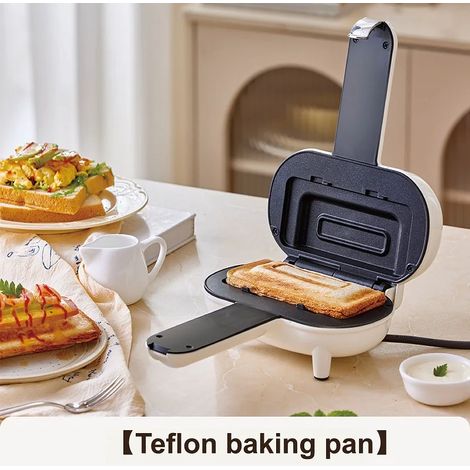 (Noir) Mini appareil à sandwichs/gaufriers/appareil multifonction pour petit-déjeuner rapide 220 V (revêtement antiadhésif) (1/5)