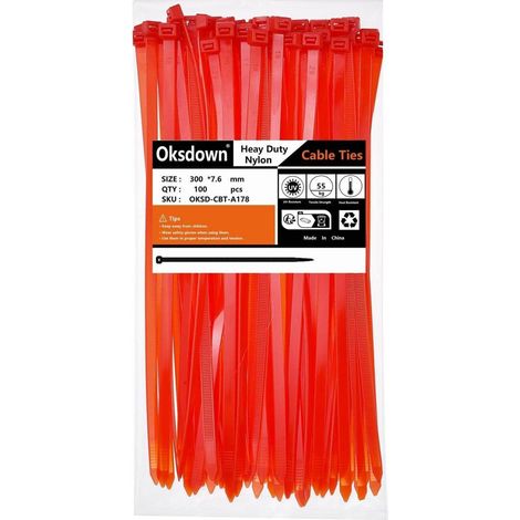 Colliers de serrage 300mm x 7.6mm, 100 pièces, Rouge, 55kg, Résistant UV (1/4)