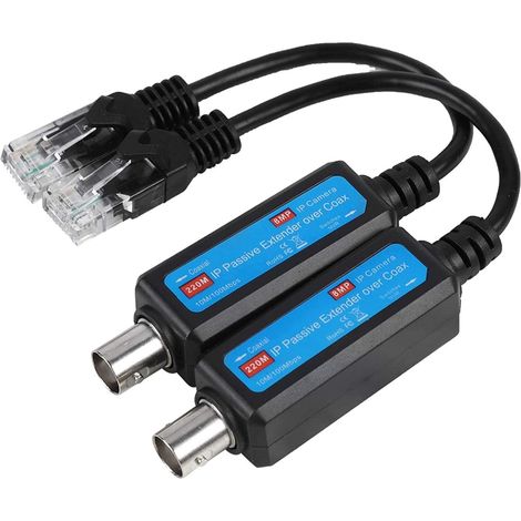 Adaptateur Coaxial vers Ethernet, 1 Paire 10/100 Mbps Passive IP Network Coaxial Transmitter Receiver Extender Video Baluns Transceiver, for IP NVR Camera Surveillance System (1/5)