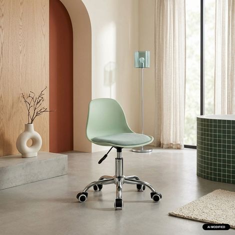 Chaise de bureau enfant à roulettes ajustable piètement chromé vert clair - Manel