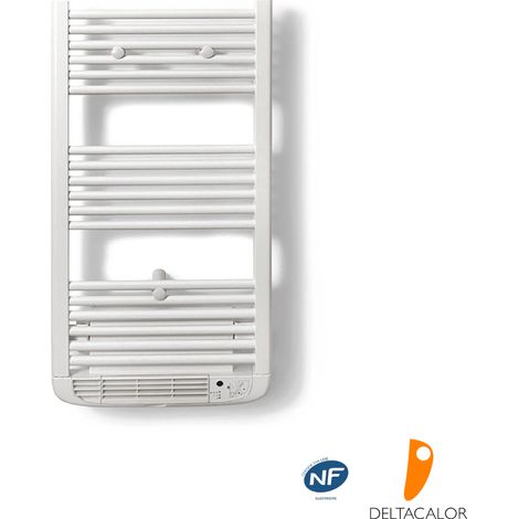 Deltacalor – Sèche-serviette électrique avec soufflant 500W – Programmation hebdomadaire – Fonction Boost 2h – Chauffage jusqu'à 20 m² – Calima Blanc (1/6)