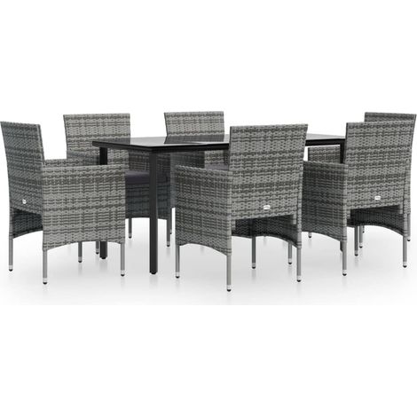 Maison Exclusive - Set da Pranzo da Giardino 7 pz con Cuscini Grigio e Nero (1/5)
