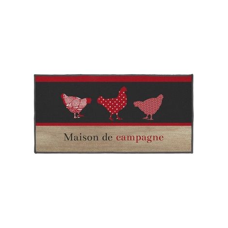 Tapis déco - Rectangle - 50 x 120 cm - Imprimé maison de campagne - Rouge - Livraison gratuite (1/3)