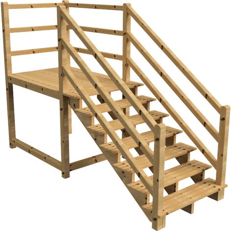 MILANO Außentreppe 7 Stufen H122 cm - Podest L189 x B120 cm - Treppengeländer links und rechts - Podestgeländer rechts und hinten