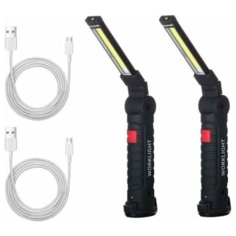 2 X Lampe De Travail Cob Baladeuse Led Rechargeable Lampe Atelier Cob Torche Lampe De Poche Lampe De Travail Baladeuse Led Avec Base Magnétique Lampe D'Inspection Pour Randonnée, Camping (1/5)