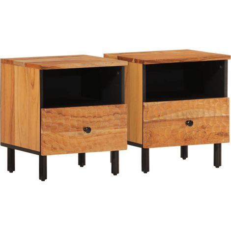 Set 2 comodini con cassetto e vano 40 x 33 x 46 cm legno di acacia e ferro DEC034770