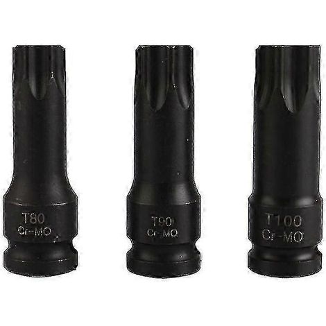 Jeu de 3 douilles hexagonales Torx 1/2" T80 T90 T100 pour clés pneumatiques - Bon état (1/3)