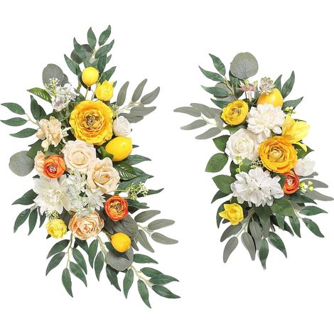 Guirlande Florale Artificielle - Pour Arche de Mariage - Décor Mur et Voiture - Jaune Blanc - 2 Pièces - 30 x 15 cm et 50 x 25 cm (1/5)