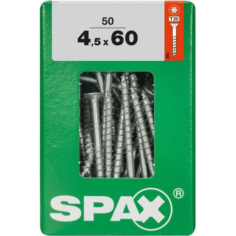 SPAX Universalschraube, 4,5 x 60 mm, 50 Stück, Teilgewinde, Senkkopf, T-STAR plus T20, 4CUT, WIROX - 4191010450607 (1/3)