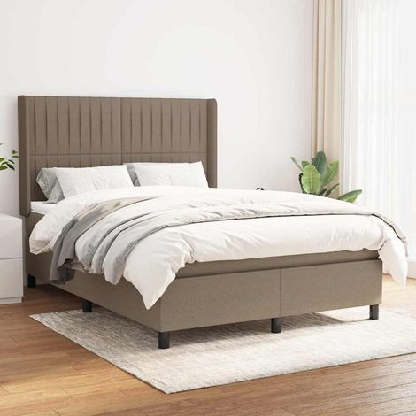 Cama box spring con colchón tela gris taupe 140x200 cm (1/5)