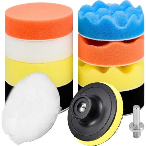 11 Pièces Éponges de Polissage 80mm Pad Polissage Tampon de Polissage Kit de Polissage Éponge avec M10 Adaptateur pour Perceuse Tampon de Polissage en Laine pour Polissage de Voiture Meulage Cirage (1/5)
