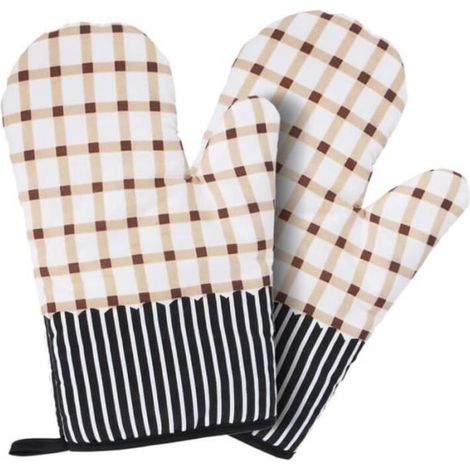 Gants de four - Anti-brlure - Coton - Rayures marron et blanc - 26x17 CM - Lot de 2 rayures marron blanc rayures ma GANT DE CUISINE (1/4)