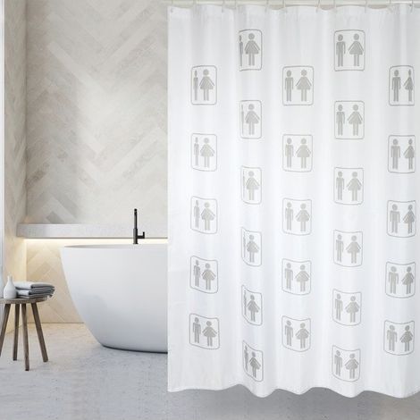 Rideau de douche Polyester H/F Mini 180x200cm QUALITE PREMIUM Blanc - Anneaux inclus MSV