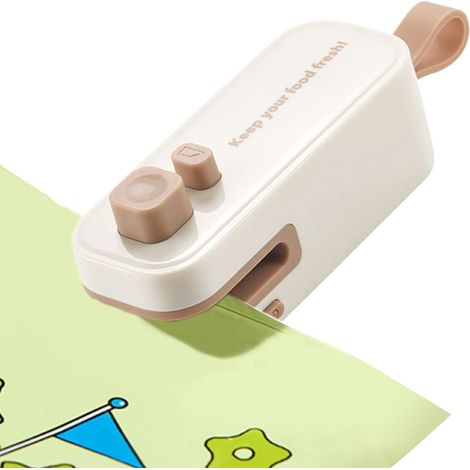 Mini herramienta para sellar bolsas, mini herramienta para sellar y cortar bolsas de refrigerio  Clip magnético recargable por USB para conservar alimentos como pescado, verduras y carnes, color blanc