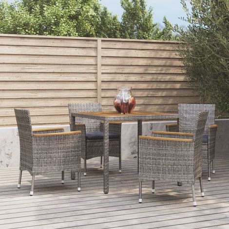Lot de 5 Ensemble à manger de jardin,Mobilier de salle à manger avec coussins Gris HH49185 (1/5)