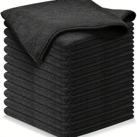 Lot de 12 chiffons de nettoyage, serviettes en microfibre multi-usages, 32 x 32 cm, noirs (1/5)