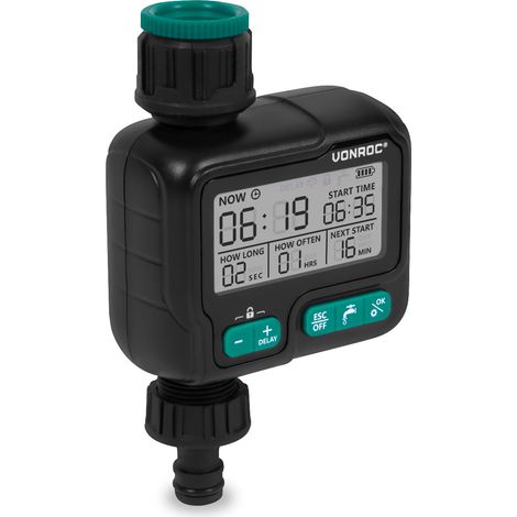 VONROC Wasserzeitschaltuhr - digital - automatisches Bewässerungssystem – programmierbar – Wasserdicht nach IPX5