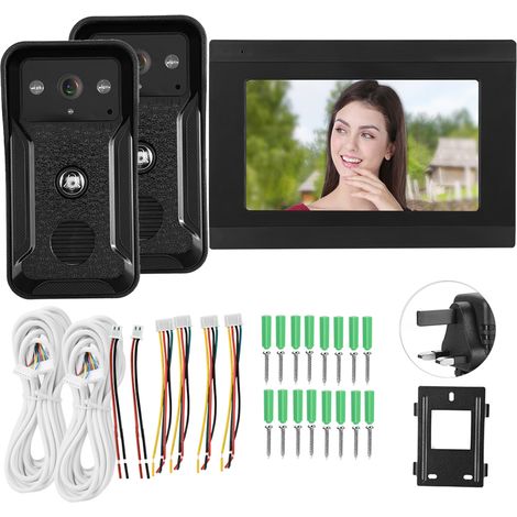 Interphone vidéo filaire WiFi 2 caméras 7 pouces 1080P vision nocturne 100-240V UK (1/5)