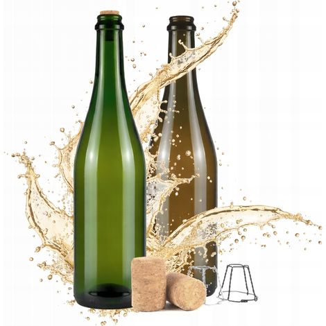 Bouteille en verre pour champagne, cidre, vin 750 ml, bouchon en liège aggloméré, coloris (1/5)
