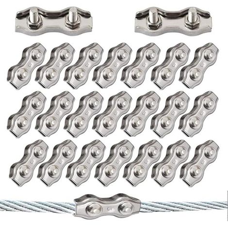 20 piezas de clips dúplex M3 para cables de acero inoxidable 304, abrazaderas dúplex para aparejos de cables de acero de 3 mm (1/5)