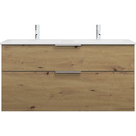 burgbad Eqio Slim double lavabo en céramique, meuble sous-lavabo (1/2)