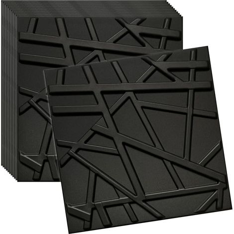 Dalle de plafond 3D noire en polystyrène 50x50 cm – effet 3D prononcé, ultra léger, installation rapide, lot de 12 pièces (3 m²)